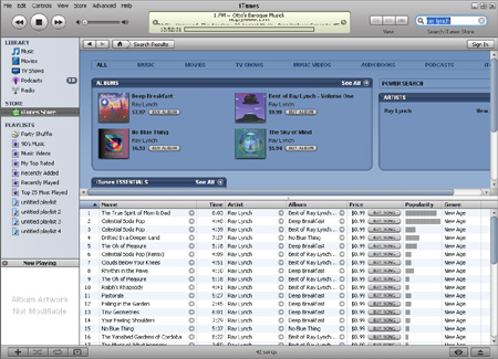 Ray Lynch's album on iTunes Store window