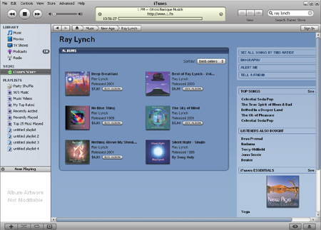 Ray Lynch's albums listed on the iTunes Music Store site